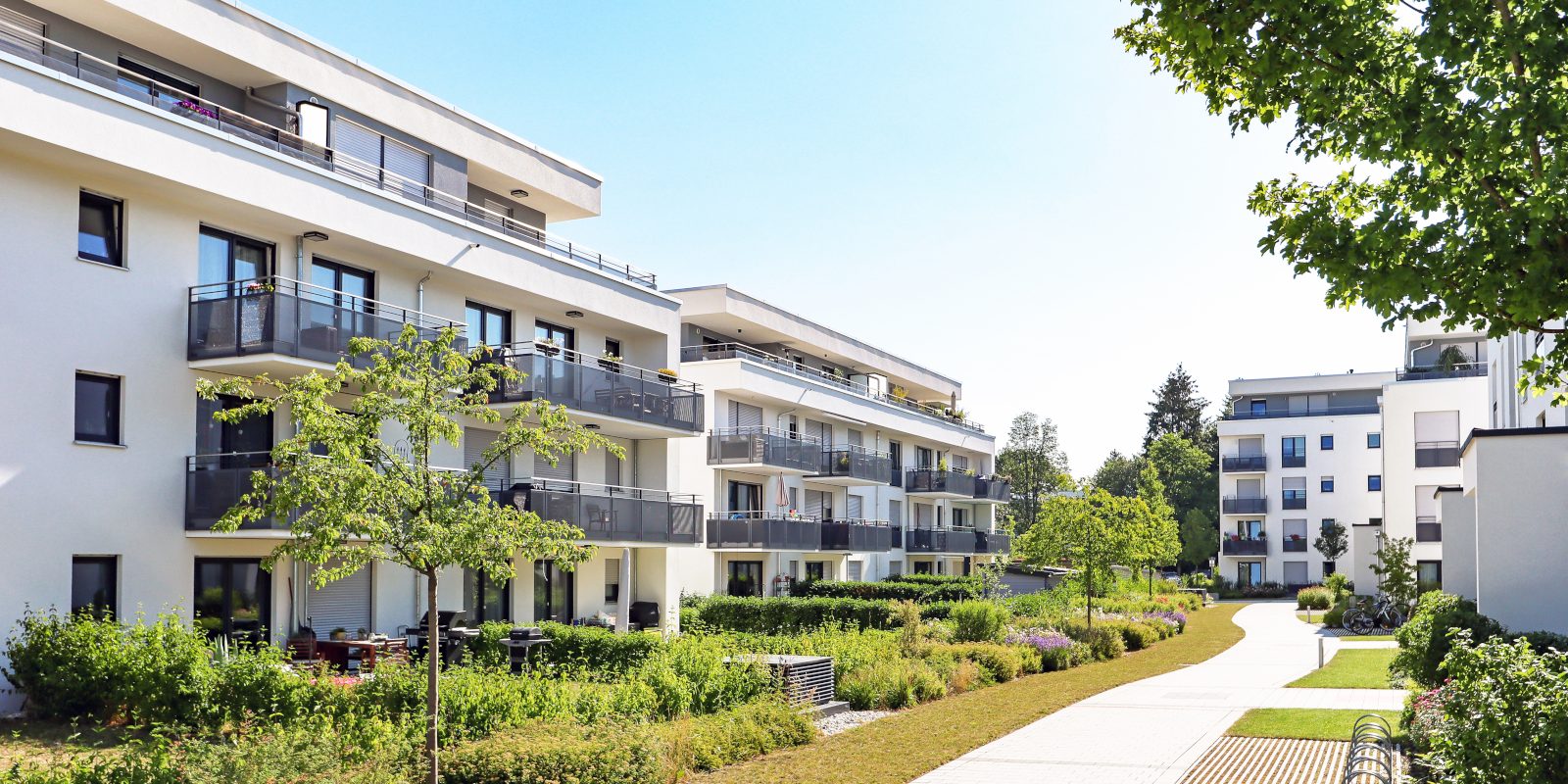 Residential area with apartment buildings in the city, Europe